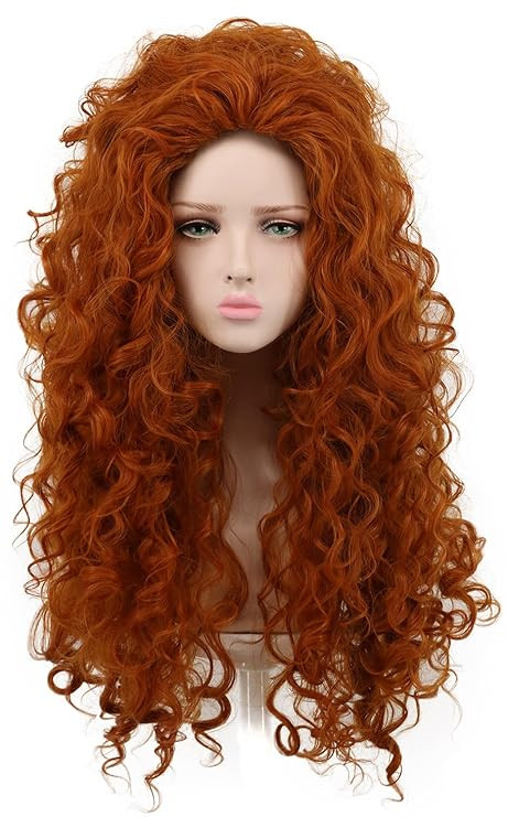yuehong Womens Long Curly Orange Wig Cosplay Red Wave Wig Princess Costume Wig Heat Resistant Syn... | Amazon (US)
