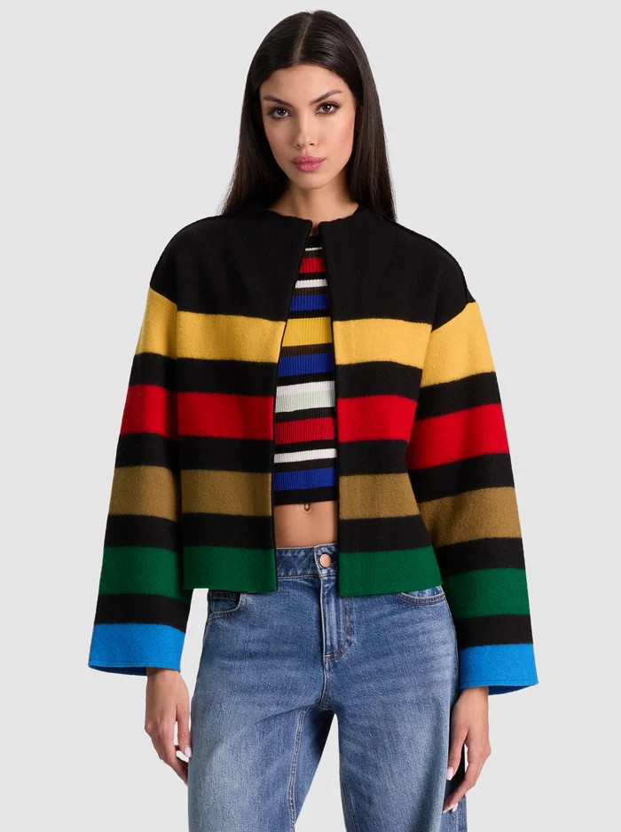 PEARSON STRIPED SWEATER JACKET | Alice + Olivia