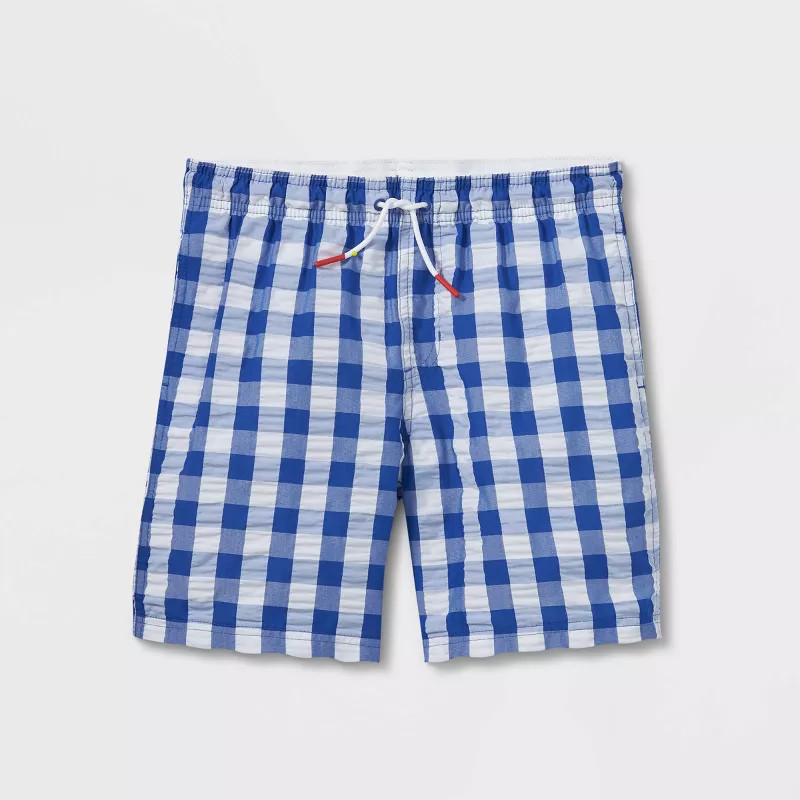 Boys' Gingham Seersucker Swim Trunks - Cat & Jack™ Blue | Target
