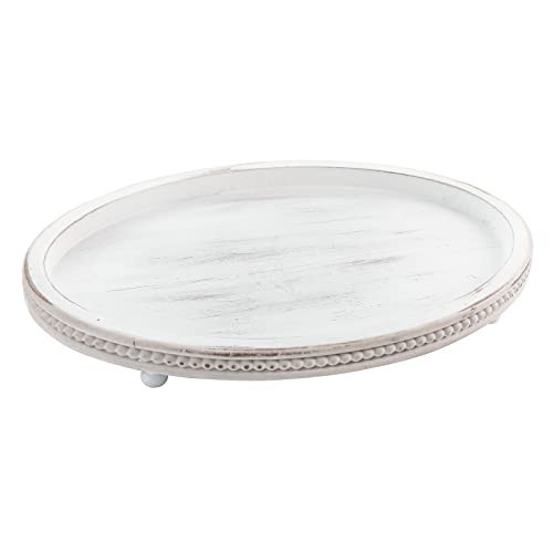 FESTWIND Wooden Tray,Oval Decorative Tray for Coffee Table Kitchen Dinning Table Entryway, Small Beaded Tray for Holidays, Farmhouse Centerpiece Decor Weathered White | Amazon (US)