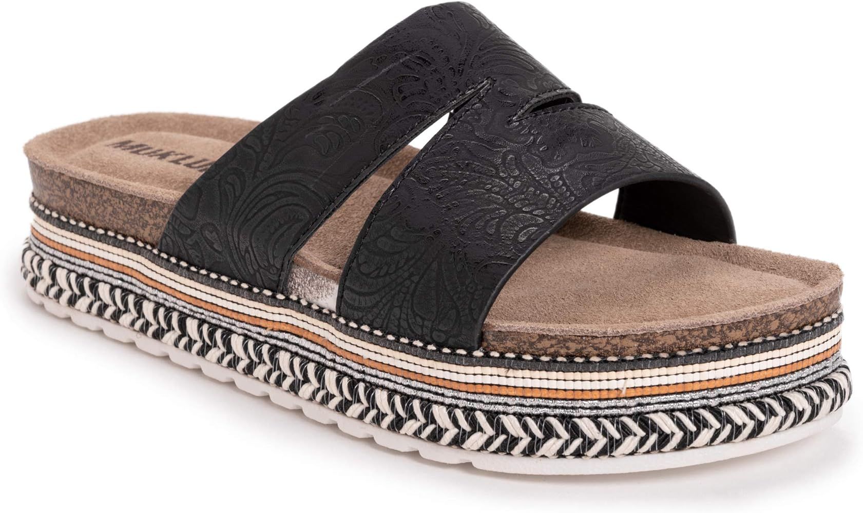 MUK LUKS Women's Beach Blanket Sandal-Black Wedge | Amazon (US)