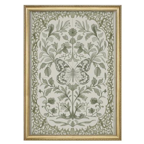 MUDECOR Premium Framed Wall Art Botanical Butterfly with Ornate Green Florals Vintage-Inspired Illustrations Impressionism Scenic Colorful for Living Room, Bedroom, Office - 26"" x36 Gold | Amazon (US)