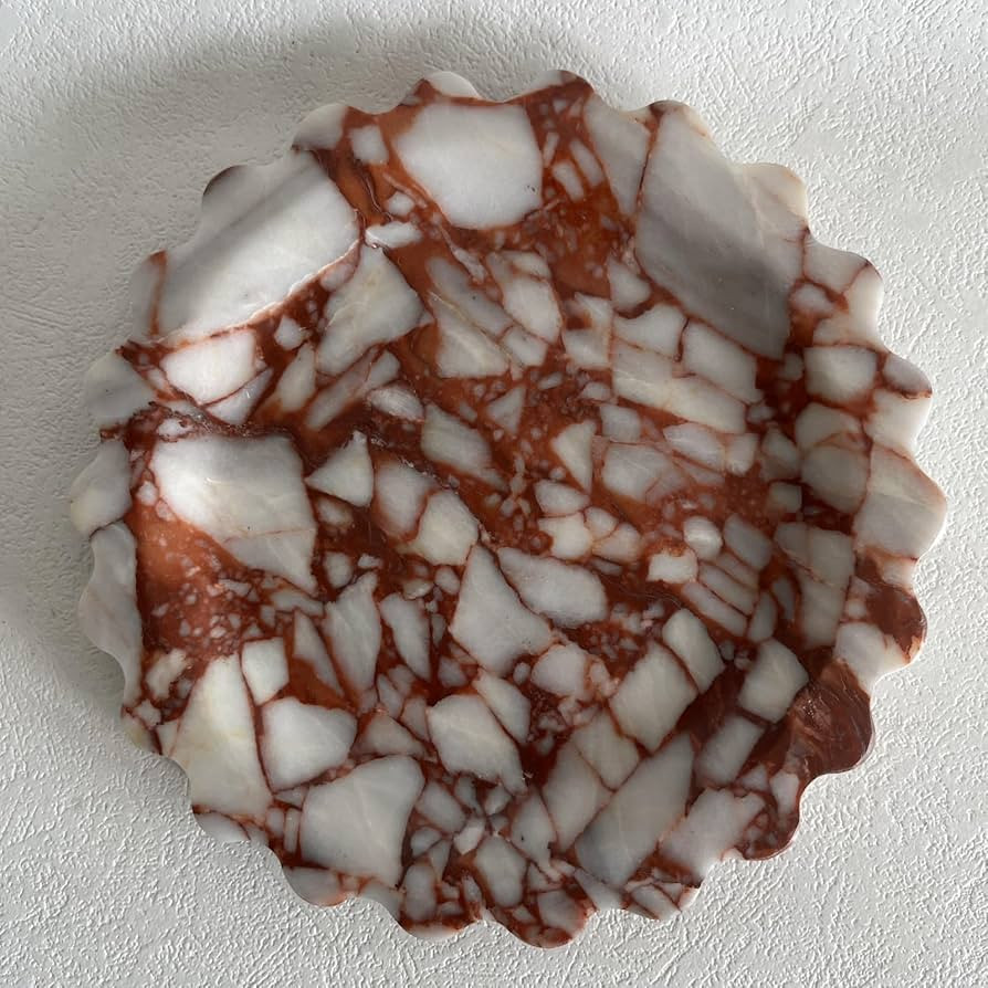 SAIDKOCC Marble Scalloped Tray Round Wave Tray Small Serving Platter for Counter, Bathroom, Kitch... | Amazon (US)