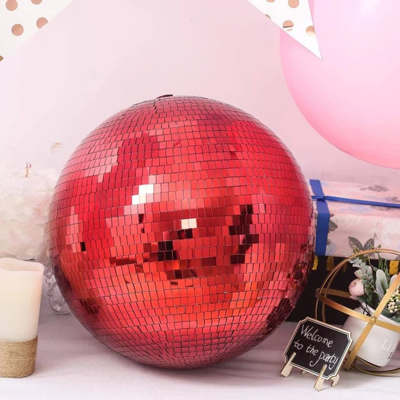 20" wide Large Red Glass Hanging Party Disco Mirror Ball | Etsy (US)