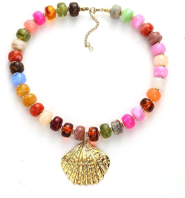 Chunky Beaded Starfish Shell Necklace for Women Colorful Boho Summer Chain Choker Beach Necklace ... | Amazon (US)
