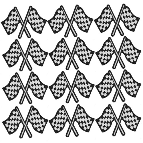 GYGYL 12 Pieces Checkered Racing Flag Patches, Racing Day Embroidered Applique for Clothes, Dress, Hat, Socks, Jeans, DIY Accessories | Amazon (US)