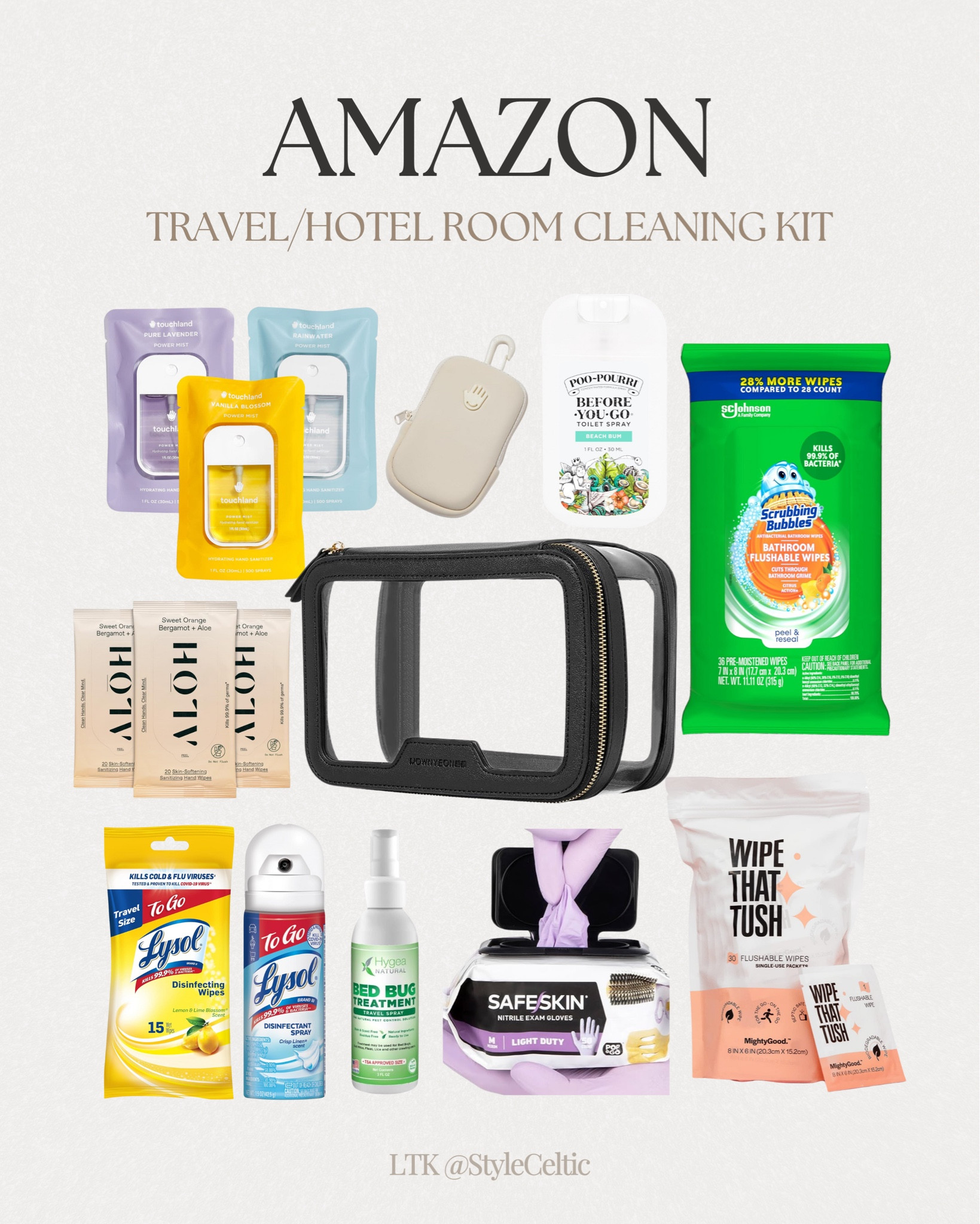 Amazon Travel Hotel Room Cleaning Kit 🧼🫧✨
.
.
Travel cleaning kit, mini travel cleaning, cleaning essentials, hotel room cleaning kit, airbnb cleaning kit, touchland hand sanitizer, bathroom cleaning kit, travel cleaning spray, disposable gloves, wipe that tush, bathroom wipes, travel hand sanitizer, hand sanitizing wipes, bed bug spray, bathroom kit, travel bathroom kit, travel necessities, travel essentials, laundry essentials, Lysol spray, travel kit, vacation finds, home cleaning, cruise stateroom cleaning kit

#LTKItBag #LTKTravel #LTKHome
