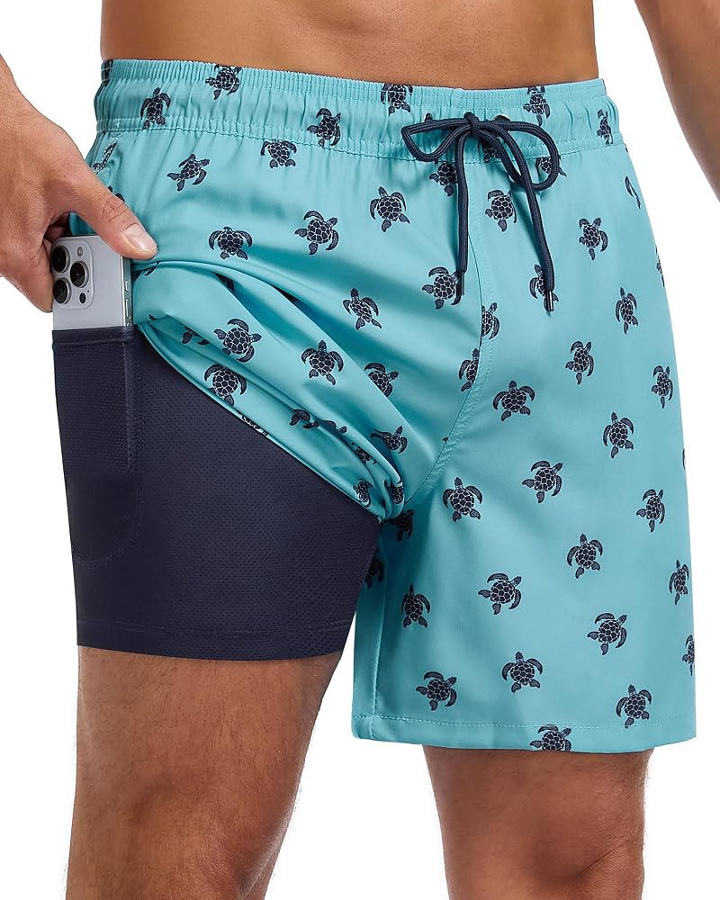 Mens Swim Trunks with Compression Liner, 7 Inch Quick Dry 2 in 1 Swim Shorts with Zipper Pockets ... | Amazon (US)