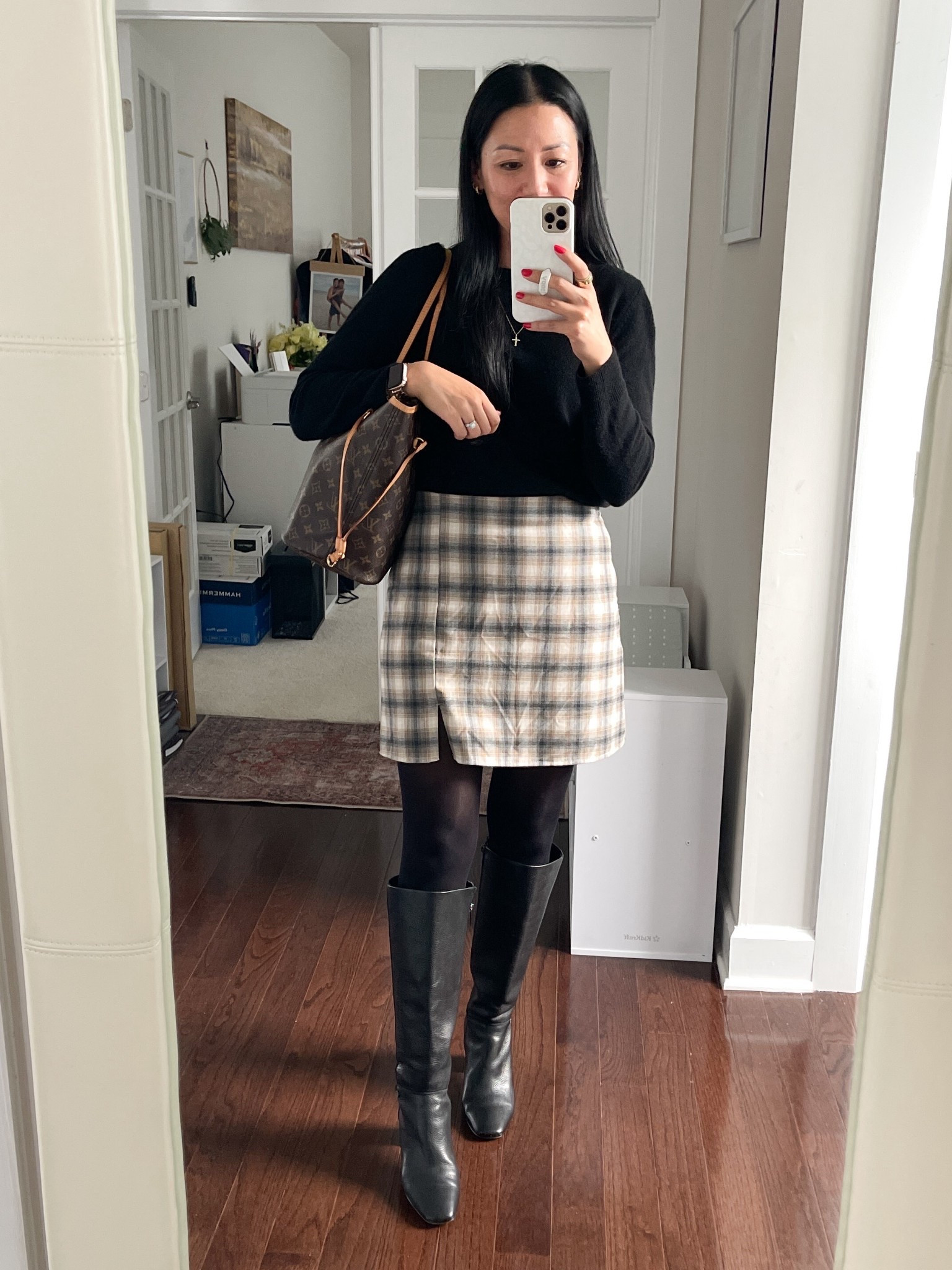 Quince cashmere sweater size small
Size small skirt 
Boots are older (Karl Lagerfeld)

#LTKOver40 #LTKFindsUnder50 #LTKootd