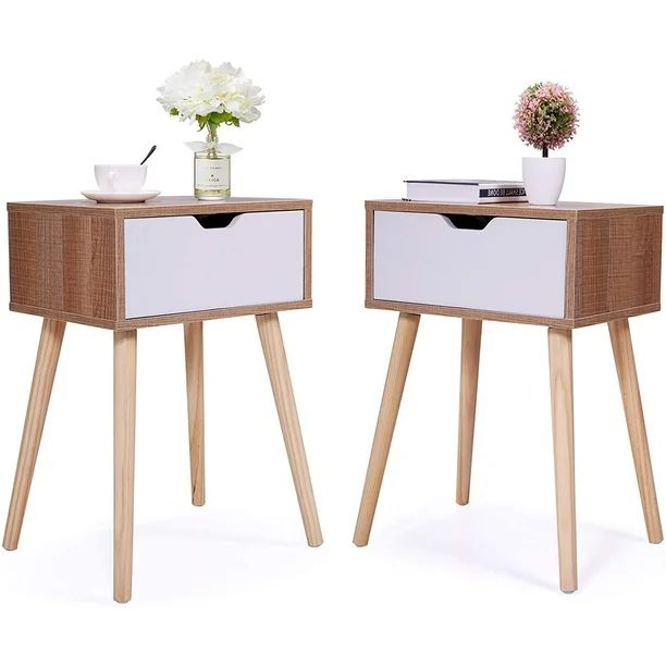 Jaxpety Mid Century Nightstand Set of 2, Wooden End Table Sofa Side Table W/ One Drawer 23.1"H fo... | Walmart (US)