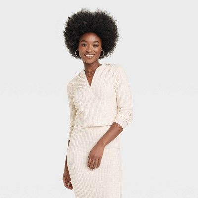 Women's Rib Pullover - Universal Thread™ Heather Cream M | Target