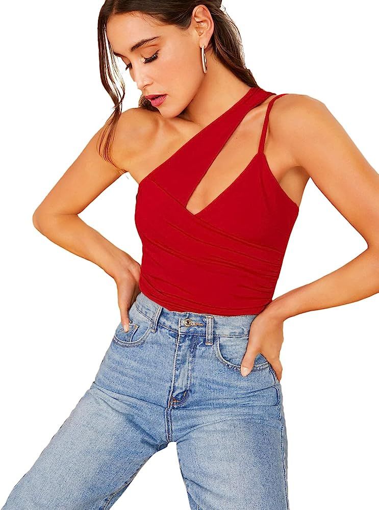 SheIn Women's Casual Sleeveless One Shoulder Cutout Cami Tank Top | Amazon (US)