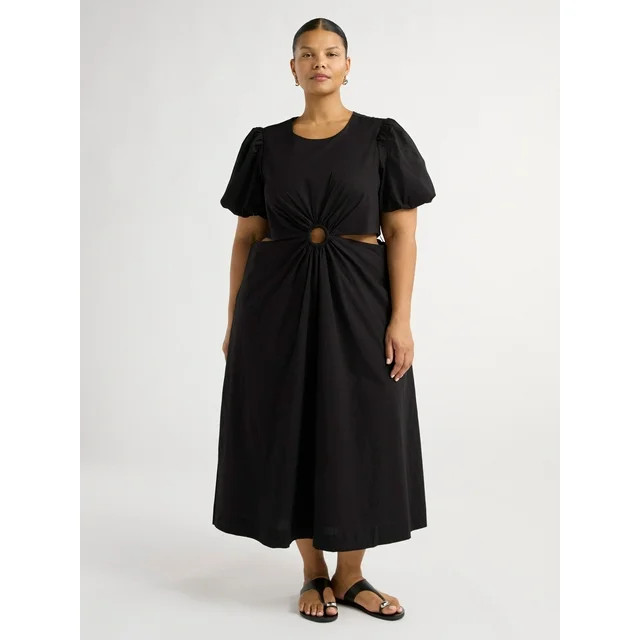 Scoop Women’s and Women's Plus Puff Sleeve O-Ring Dress, Sizes XS-4X - Walmart.com | Walmart (US)