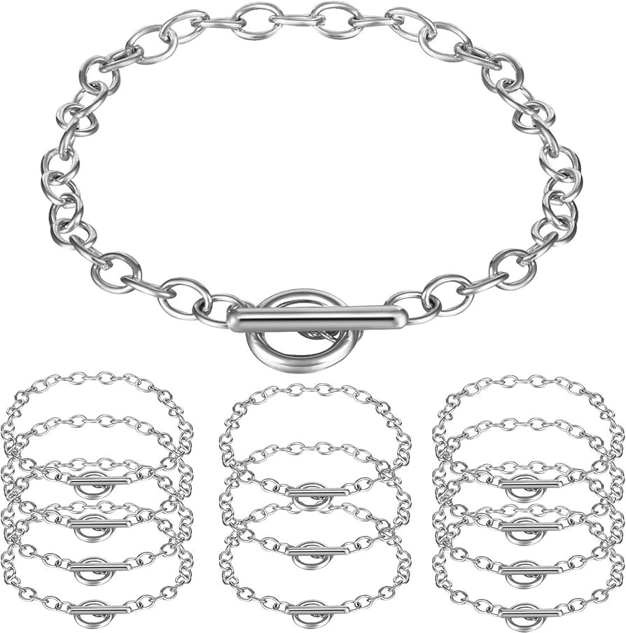 12 Pieces Chain Bracelets Alloy Metal Plated Link Bracelet Chains with OT Toggle Clasps for Men W... | Amazon (US)