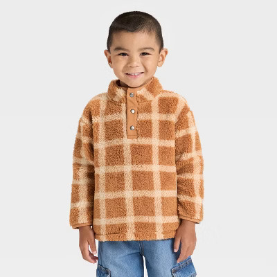 Toddler Boys' Faux Shearling Mock Neck Pullover Sweatshirt - Cat & Jack™ Brown 12M | Target