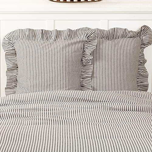 Piper Classics Farmhouse Ticking Stripe Gray Fabric Euro Sham, 26" L x 26" W, Ruffled Pillow Cove... | Amazon (CA)