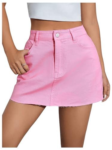 Floerns Women's Causal High Waist Raw Hem Pocket Denim Jean Short Skirt Pink Solid Small | Amazon (US)