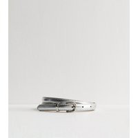 Silver Metallic Faux Leather Skinny Belt New Look | New Look (UK)
