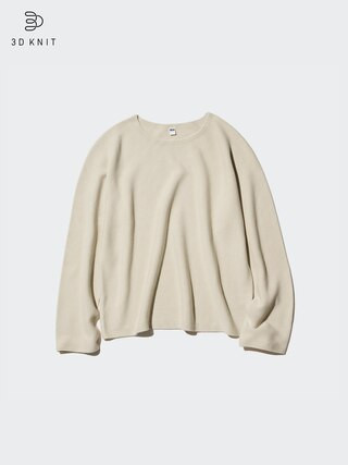 Women's 3D Knit Cotton Crew Neck Sweater Beige 2XS UNIQLO US | UNIQLO (US)