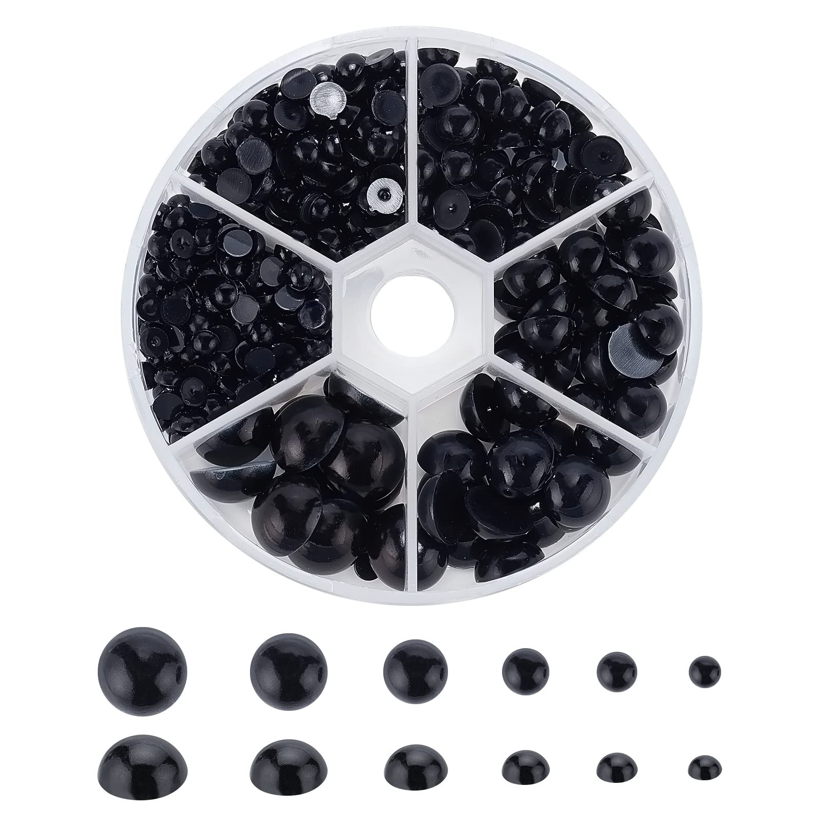 PH PandaHall Black Flat Backed Pearls, 690pcs Half Round Pearl Beads 6 Sizes Pearl Cabochon Faux ... | Amazon (US)