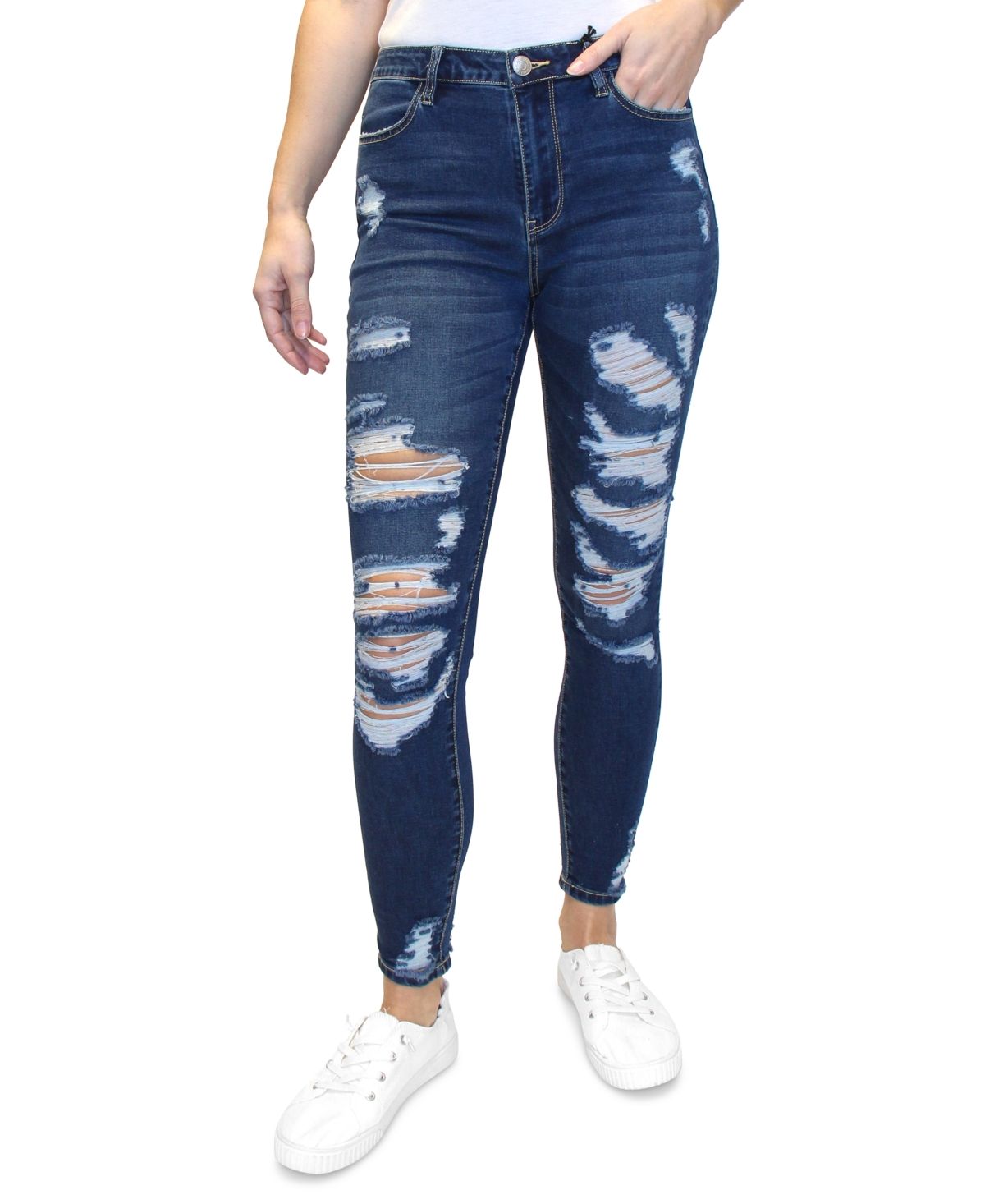 Almost Famous Juniors' Distressed High-Rise Skinny Jeans | Macys (US)