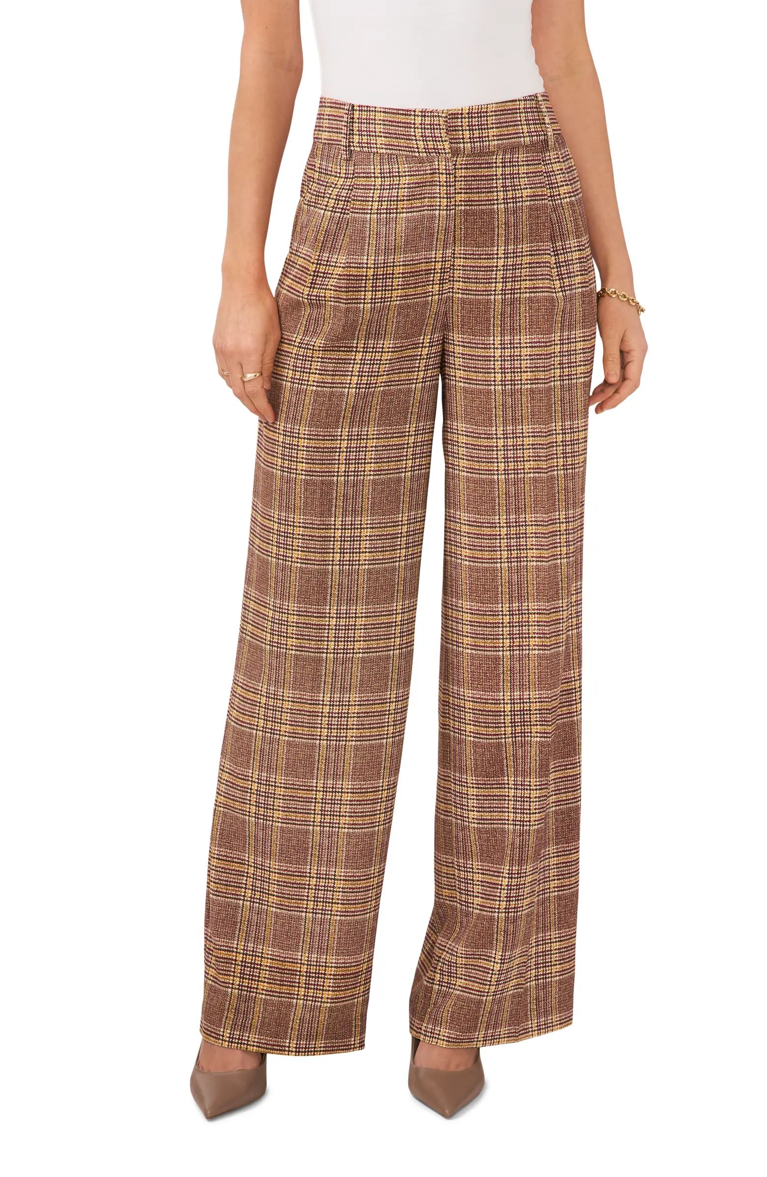 Vince Camuto Pleated Plaid Wide Leg Pants | Nordstrom | Nordstrom
