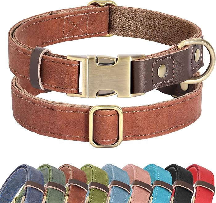 Didog Soft PU Leather Dog Collars for Medium Dogs,Classic Adjustable Dog Collars with Quick Relea... | Amazon (US)