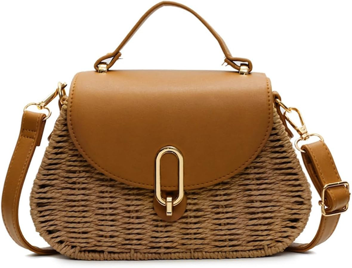 Small Women Straw Bag Retro Rattan Woven Satchel with Flap Crossbody Shoulder Purse for Summer Be... | Amazon (US)