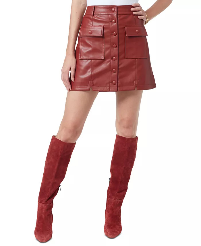 Sam Edelman Cara Faux Leather Button Down Mini Skirt  & Reviews - Skirts - Women - Macy's | Macys (US)