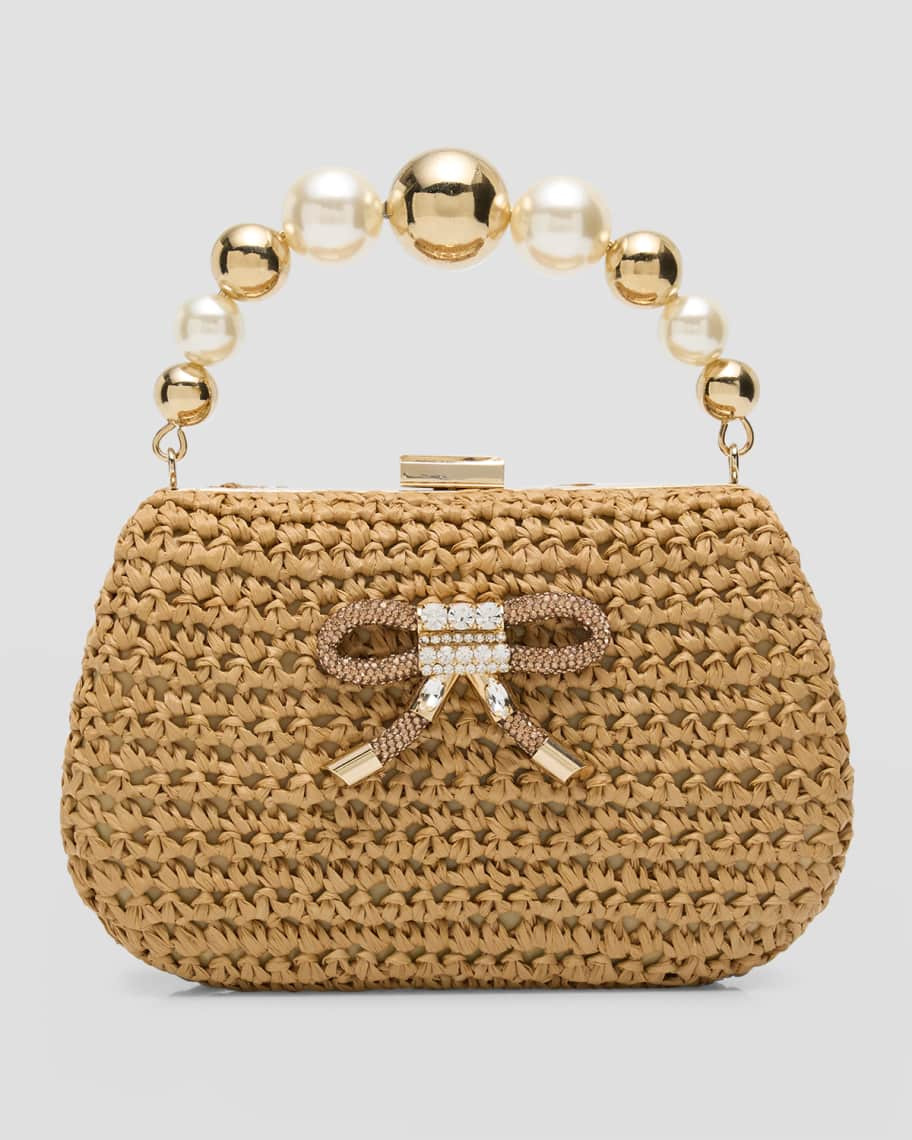 BTB Los Angeles Bijou Bow Beaded Raffia Top-Handle Bag | Neiman Marcus