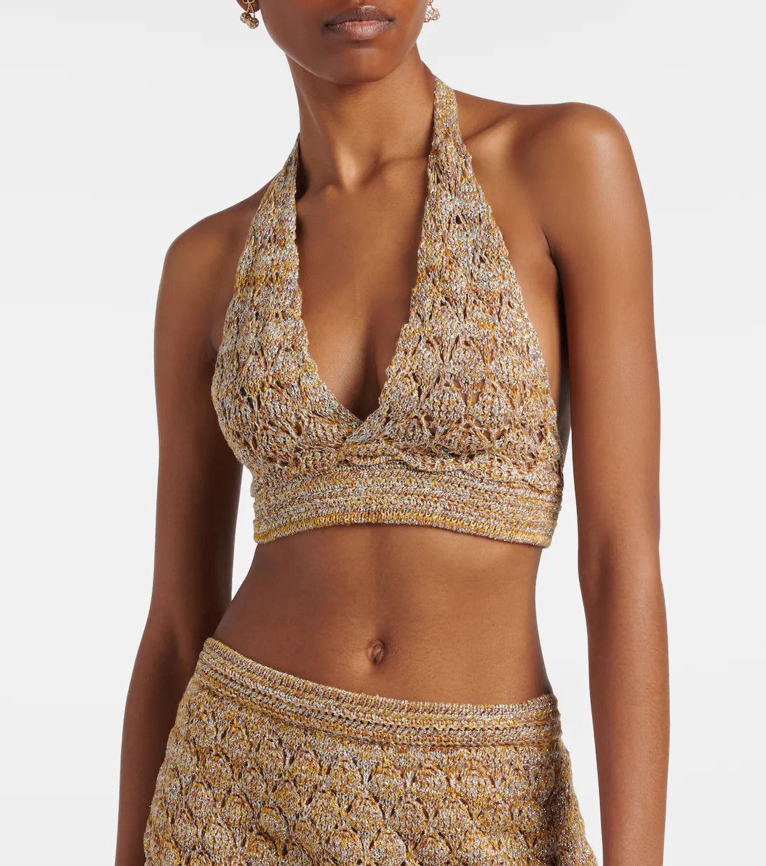 Open-knit linen-blend lam\u00e9 crop top | Mytheresa (US/CA)