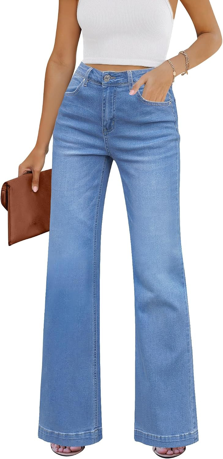 GRAPENT Flare Jeans for Women High Rise Wide Leg Baggy Stretchy Denim Pants | Amazon (US)