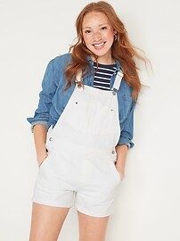 Slouchy Straight Workwear White Non-Stretch Jean Short Overalls for Women -- 3.5-inch inseam | Old Navy (US)