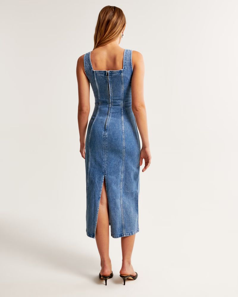 Women's Denim Column Midi Dress | Women's Dresses & Jumpsuits | Abercrombie.com | Abercrombie & Fitch (US)