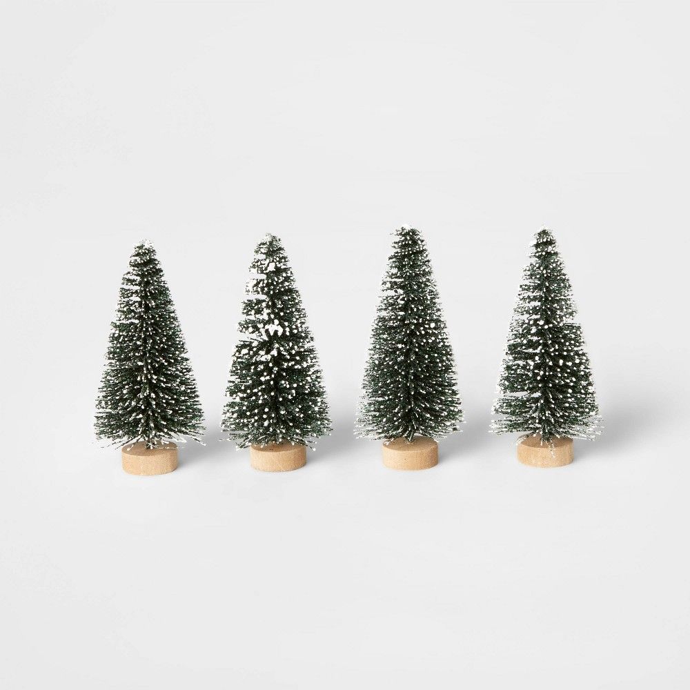 4pk Flocked Bottle Brush Christmas Tree Set Decorative Figurine Green - Wondershop | Target