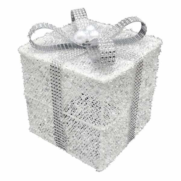 Providence Silver White Gift Box Decor, 6" | At Home