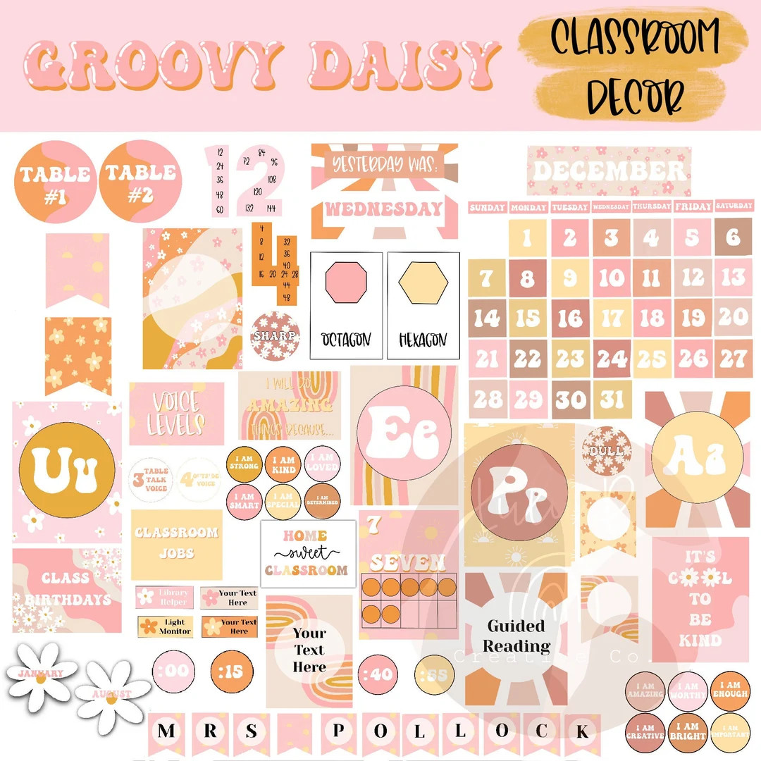 Groovy Daisy Classroom Decor | Digital Classroom Decor | Etsy (US)
