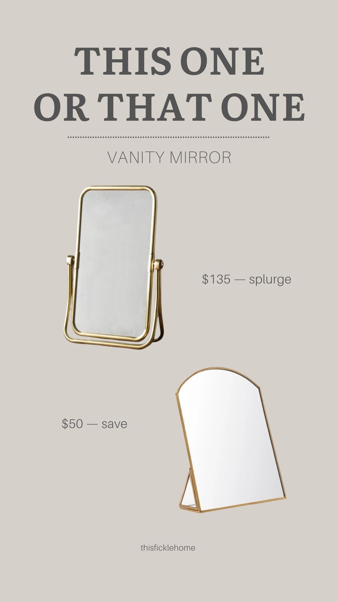 High-end dupes that save you $$$

Gold countertop vanity mirror
Standing vanity mirror

Arhaus
Target

#LTKHome #LTKSaleAlert