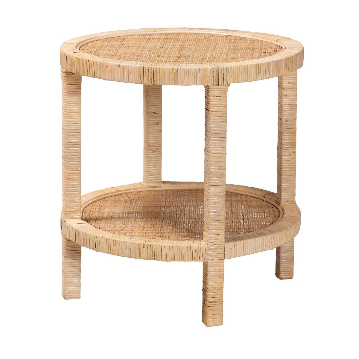 Bella Mahogany Wood and Natural Rattan 2 Tier End Table Natural Brown - Baxton Studio | Target