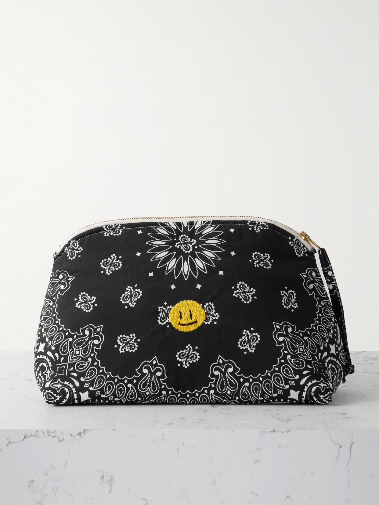 CALL IT BY YOUR NAME - Happy Face Vanity Embroidered Bandana-print Cotton Pouch - Black | NET-A-PORTER (US)