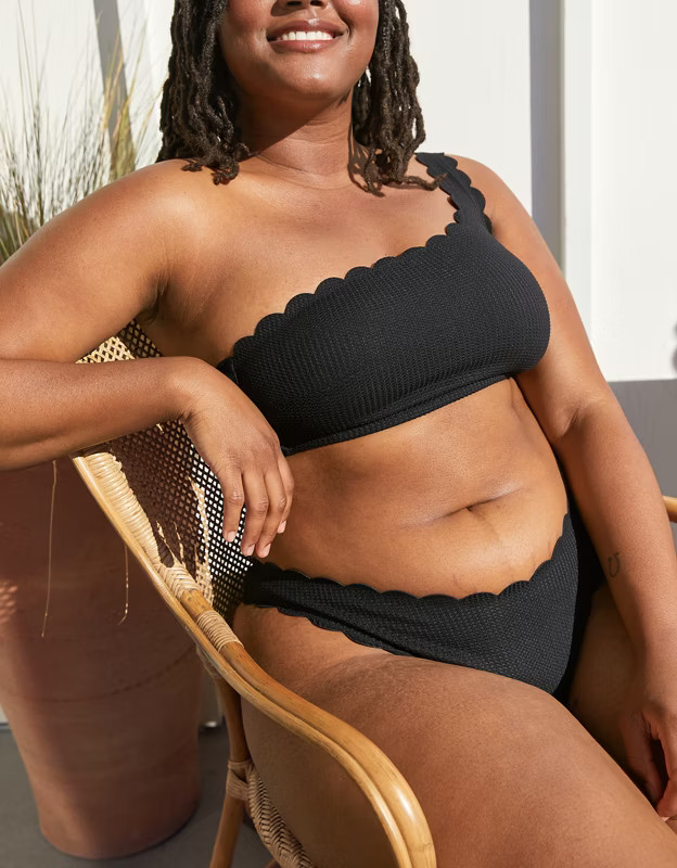 Aerie Waffle Scalloped Super High Cut Cheekiest Bikini Bottom | American Eagle Outfitters (US & CA)