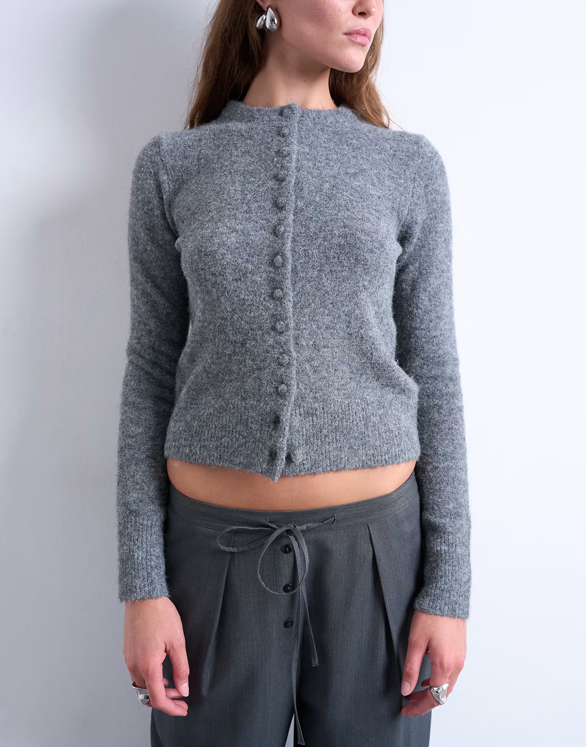 Topshop knitted covered button cardigan in grey | ASOS (Global)