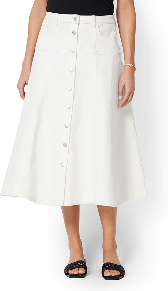 Amazon Essentials Women's A-Line High-Rise Denim Button-Down Midi Skirt | Amazon (US)