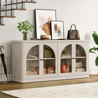 Modern Arched Sideboard Buffet Cabinet – Large Curved Storage With Glass Doors & Adjustable Shelves, White Oak | Wayfair North America