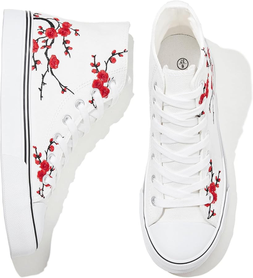 kufeiti Women's High Top Canvas Sneakers Canvas Shoes Lace up White Black Sneakers Casual Walking... | Amazon (US)