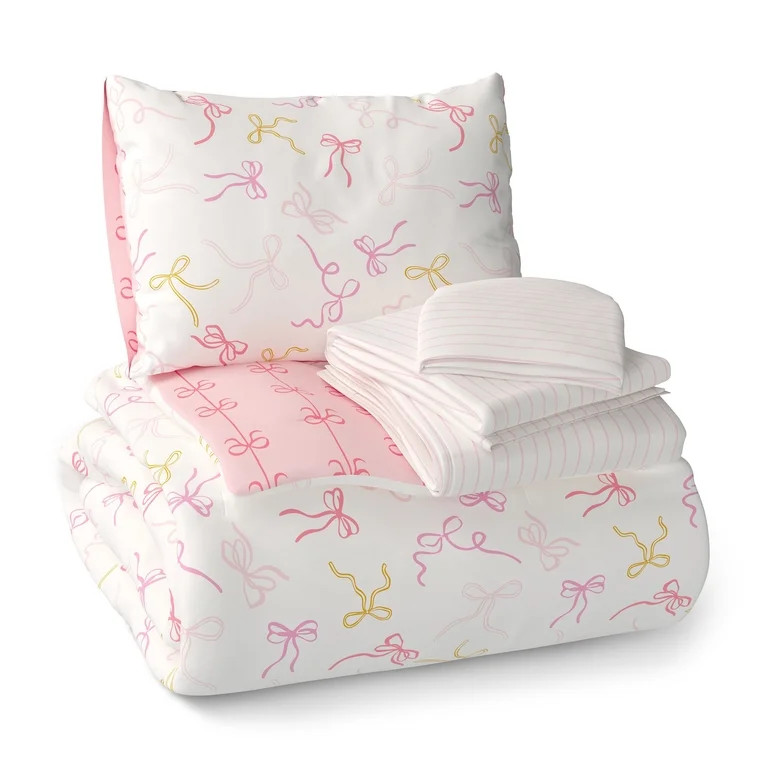 Mainstays Kids Bows Reversible Comforter Set with Sheets, Twin, 5 Pieces | Walmart (US)