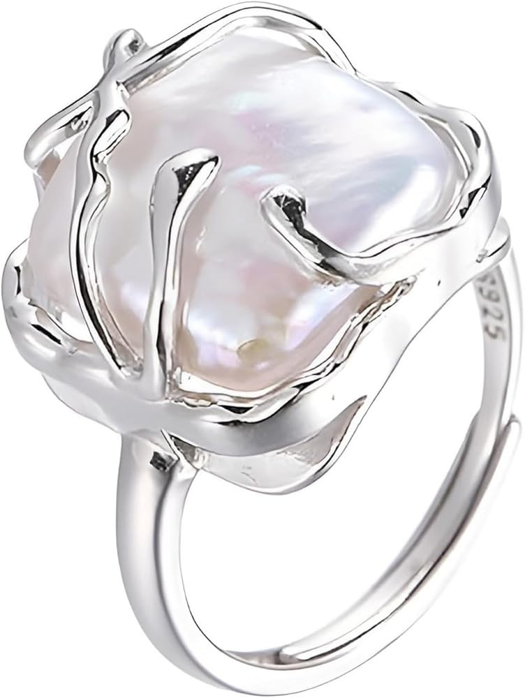 Baroque Pearl Ring for Women,925 Sterling Silver Adjustable Open Irregular Pearl Rings,Fashion St... | Amazon (US)