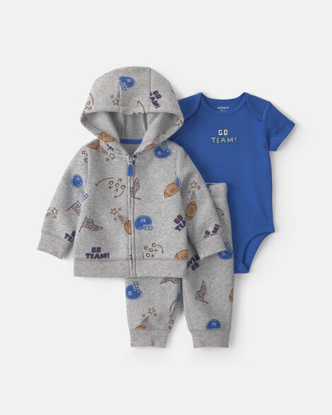 Baby Boy 3-Piece 'Go Team!' Football Fleece Layering Set - Grey/Blue | Carter's | Carter's Inc