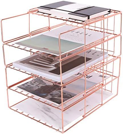 Nugorise Stackable File Tray, 4 Tier Paper Organizer Tray, Wire Desk File Sorter Shelf for Mail, Mag | Amazon (US)