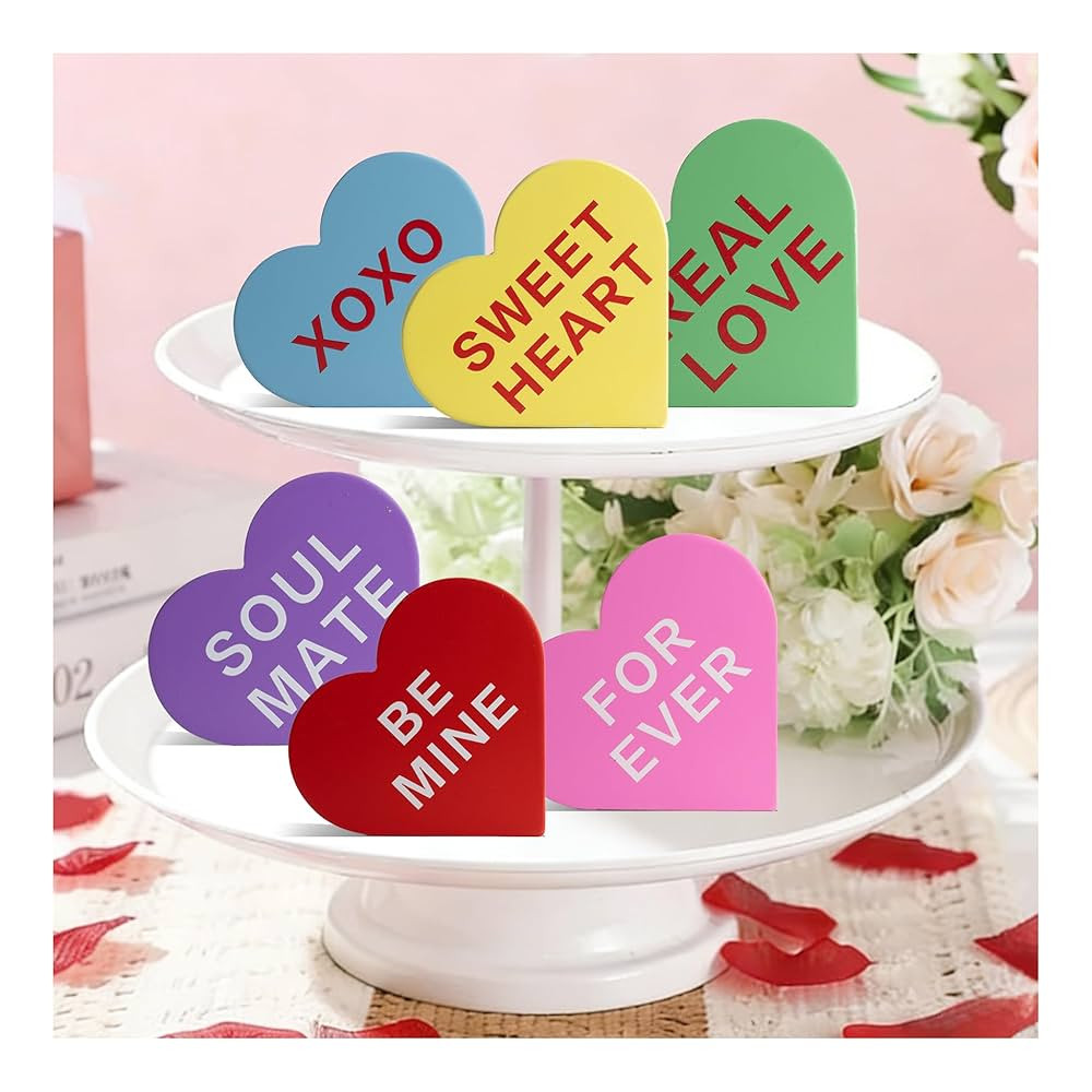 Valentine’s Day Conversation Hearts Decor, 6PCS Heart Wooden Table Decorations, Sweetheart Hear... | Amazon (CA)
